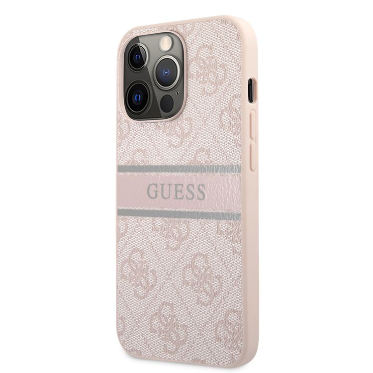 CG MOBILE Guess 4G PU Leather Case with Printed Stripe Compatible for iPhone 13 Pro (6.1") Anti-Scratch, Easy Access to All Ports, Shock Absorption