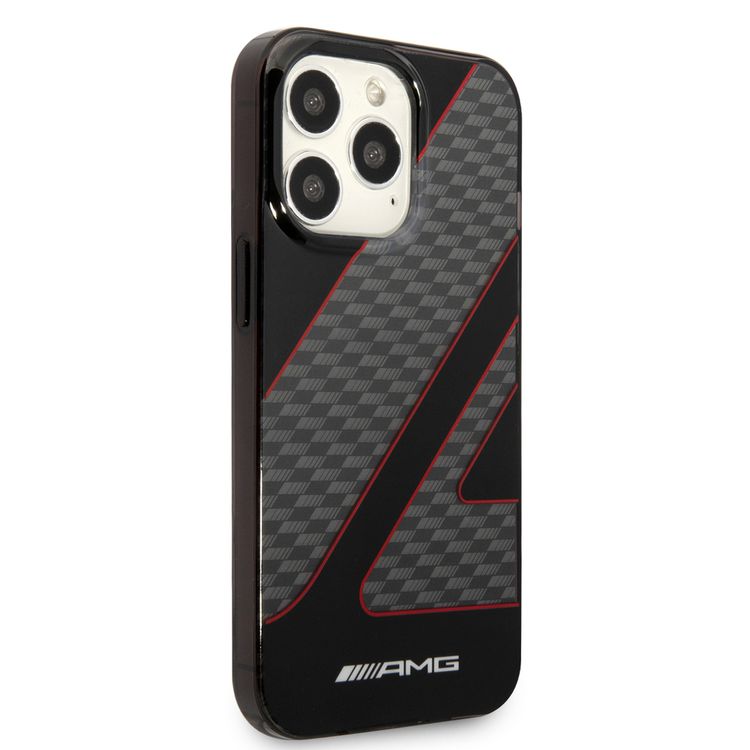 AMG Double Layer Checkered Flag Pattern Transparent Hard Case Compatible with iPhone 13 Pro Max - Red