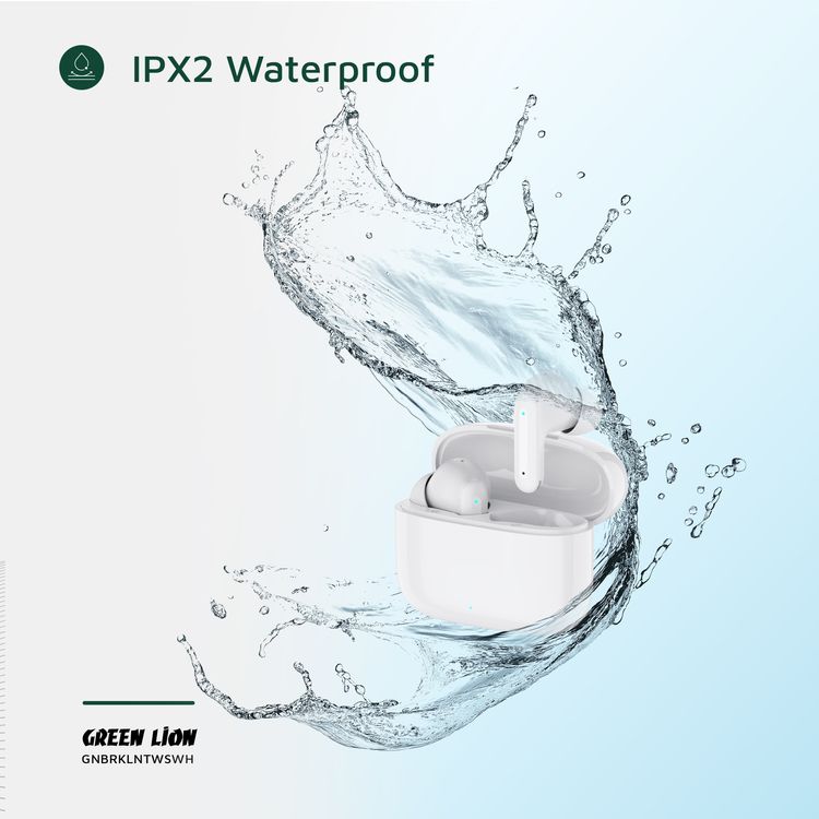 Green Lion Brooklyn True Wireless Earbuds with Voice Assistant, 4 Hours Playtime, Built-in Microphone, HiFi Sound, Touch Control, Dual-Mic - White