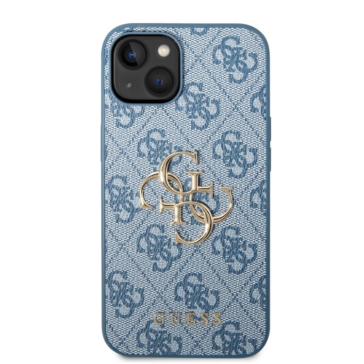 Guess PU Leather 4G Classic and Stylish Case with Big Metal Logo iPhone 14 Plus Compatibility - Blue