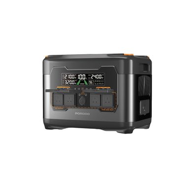 Porodo محطة طاقة محمولة بقوة 2400 واط من سلسلة Forcebase مع إضاءة LED بوضعيات متعددة، تقنية توصيل الطاقة بقدرة 100 واط، طاقة احتياطية فورية، شحن شمسي، ومنافذ إخراج متعددة الاستخدامات.