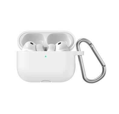 حافظة سيليكون لسماعات آيربودز برو 3 من سلسلة جرين ليون برلين مع مشبك معدني محمول، حماية كاملة بزاوية 360°، ملاءمة سلسة، ملمس صديق للبشرة، تصميم قطعة واحدة، مقاومة للخدش، مقاومة للصدمات - أبيض