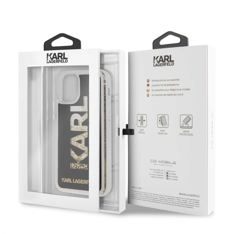 Karl Lagerfeld PC / TPU Transpareant Case with Gold Glitter for Apple iPhone 11 Pro - Black