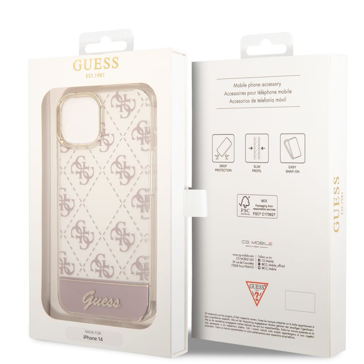 Guess IML Case With Electroplated 4G Pattern & Bottom Stripe Script Logo - Pink