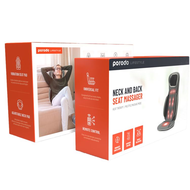 Porodo Lifestyle Neck & Back Massager with 15-Minutes Auto Timer, Adjustable Neck Pad, 60W Power Consumption, 3-Level Intensity, Muscle Relaxation - Dark Gray