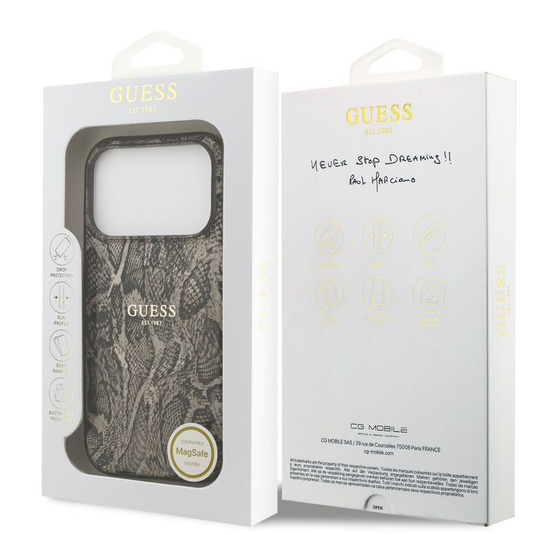 غطاء لجهاز iPhone 17 Pro بتصميم نمط Phython وشعار كلاسيكي مصنوع من مواد PC وTPU مع تقنية MagSafe، يوفر حماية ضد السقوط، وقبضة مريحة، وشكل نحيف وأخف وزناً، مع عبوة مستدامة، وتركيب سهل - بني