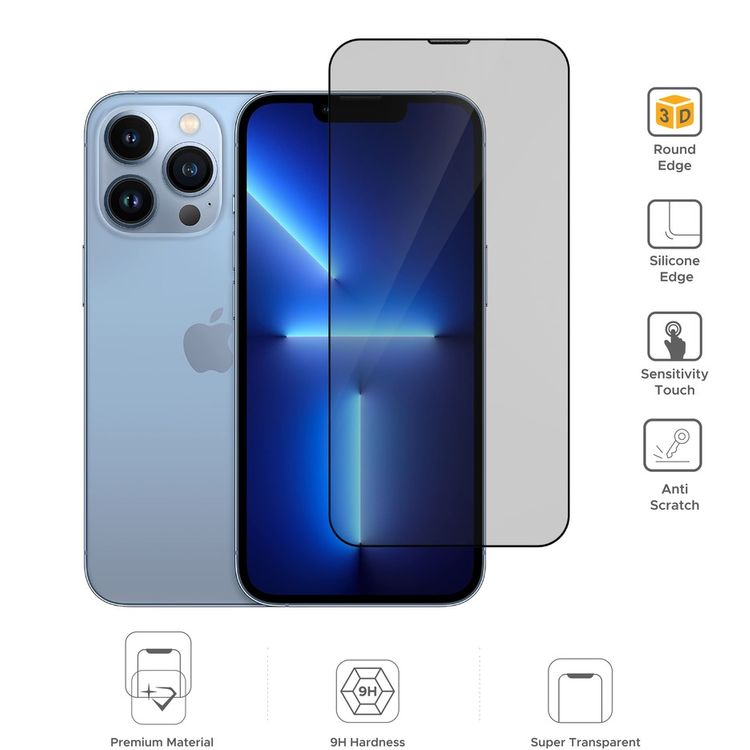 Liberty Guard 3D Black Silicon Rounded Edge Screen Protector For iPhone 13 Pro, Anti Shock & Anti Impact - Black