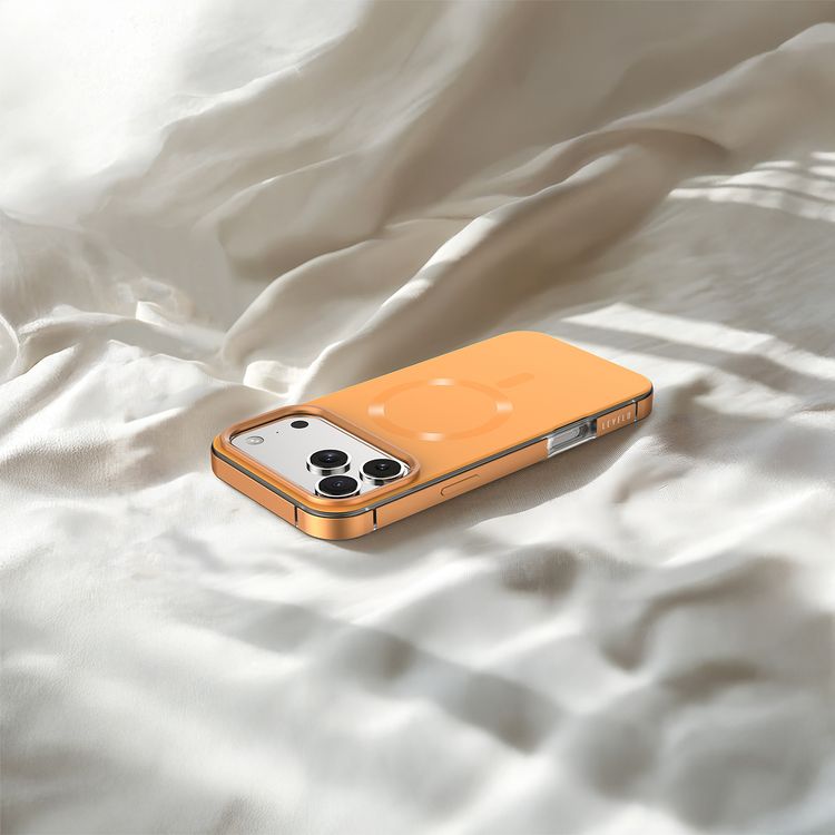 Levelo Opulis MagSafe Frosted Case for iPhone 17 Pro Max, Liquid Silicone Comfort, Anti-Scratch, Aluminum Alloy Frame for Camera & Edges, Anti-Fingerprint, Strong Magnets, Multi-Layer Design, Shock-Resistant Bumper, Non-Slip Surface - Sunrise Orange