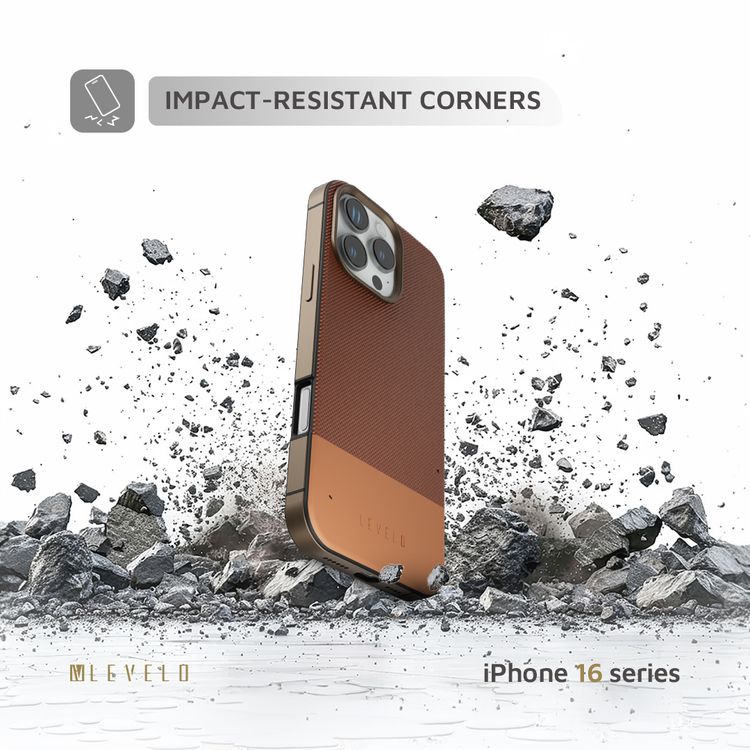 Levelo Cuir Two Tone Leather Case For iPhone 16 Pro Max, Durable, Compact Design, MagSafe Compatible, Hybrid Case, Impact-Resistant Corners , Aluminum Bumper Finish, High Quality Material - Rose Gold Titanium