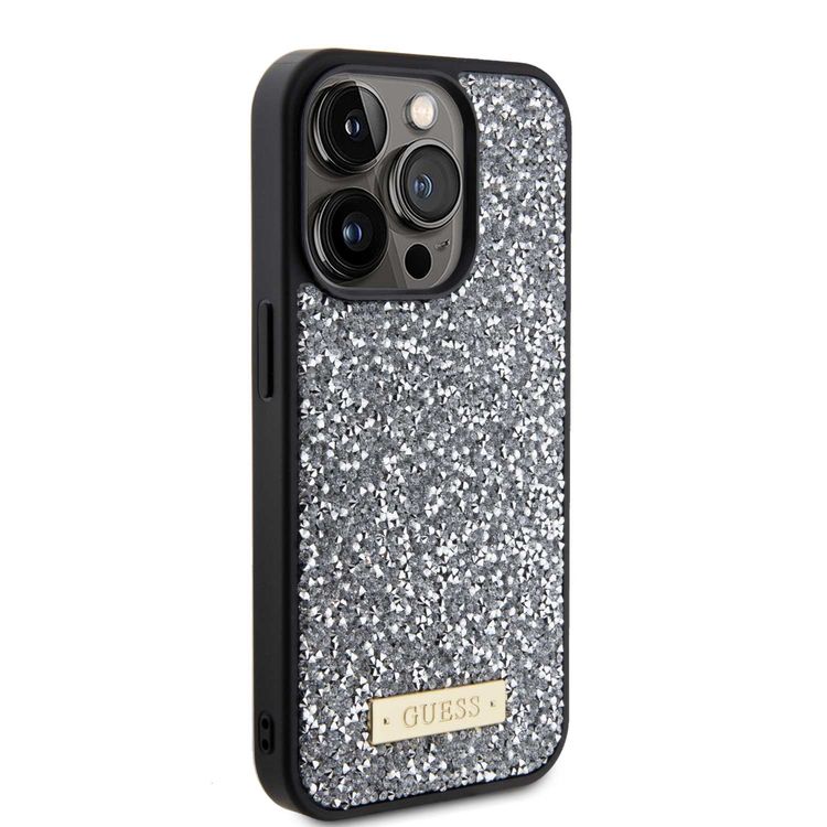 Guess Rhinestone Case with Metal Logo - Clear - iPhone 15 Pro