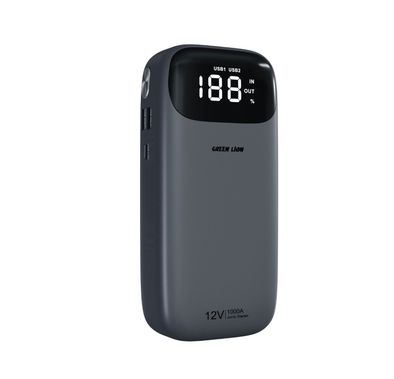 Green Lion Flex Power Jumper with Power Bank Function, Multiple Protection, Durable Build, Smart Jumper Cables Included, Digital Display, Flash Light, - Gray