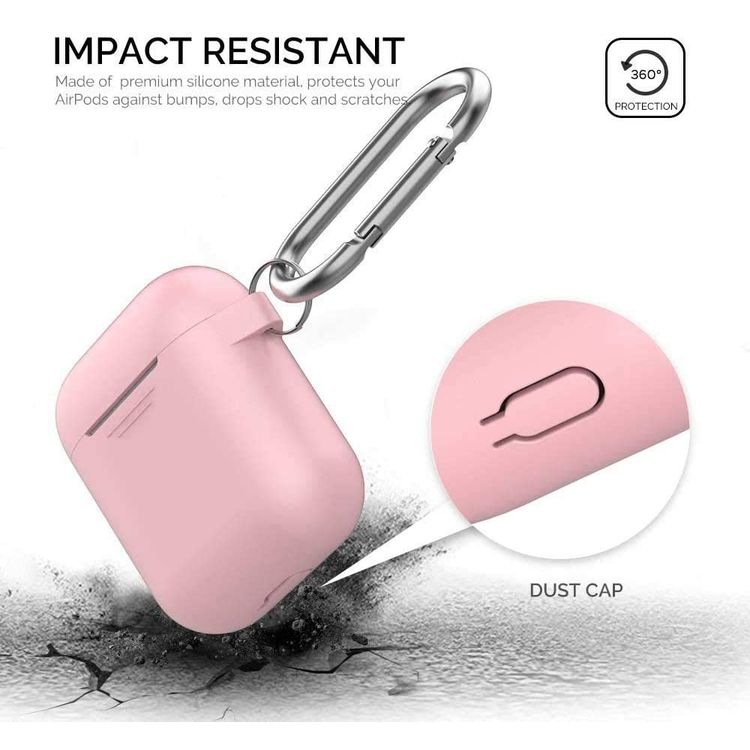 AhaStyle Keychain Silicone Case with Anti-Lost Ring for AirPods 1/2 Generation, Drop Resistant, Dustproof and Absorbing Protective Cover with Hang Case Pink