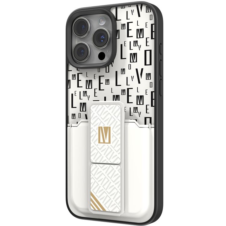 حافظة Levelo Morphix Gripstand مع حامل بطاقات لهاتف iPhone 16 Pro، حامل بطاقات مدمج، زوايا مقاومة للصدمات، ملمس نحيف بدون غطاء، حافة كاميرا مرتفعة، مادة فائقة المتانة - أبيض