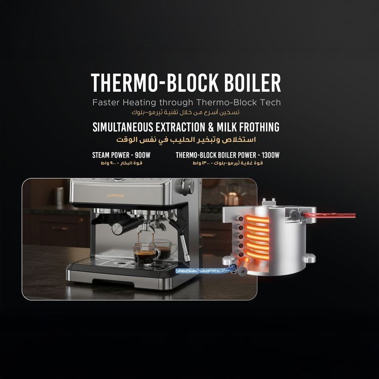 LePresso Dual Boiler Espresso Machine with Conical Grinder & Steamer Functions, 2.8L Water Tank Capacity, 2300W Heating Power, Hot Water Dispenser - Silver