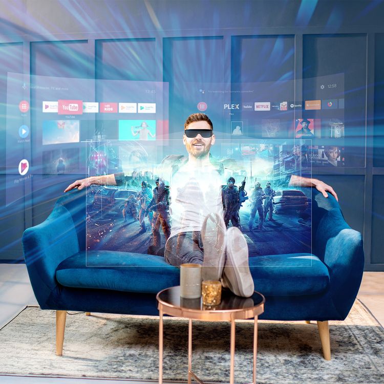 Powerology 2D/3D Ultra AR Movie Glasses with Si-OLED Display, 1920x1080p Resolution, 120" Virtual Display, 1800 nits Brightness, 41° Field of View, 90Hz Refresh Rate, 24 Bit-Color Depth, No Glare, Tailored Clarity - Black