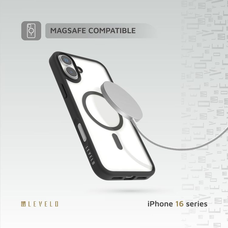Levelo MagSafe Solo Case for iPhone 16, Clearview Technology, 3H Scratch Resistance, Hybrid Construction - Black 