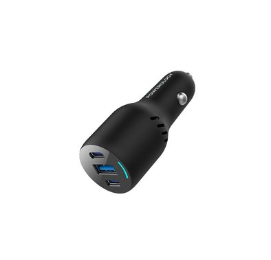 Powerology Triple Ports Car Charger with 65W Power Delivery, QC18W, Laptop Charger, Patented Design, 85W Total Power, Built-In Safe Guards - Black 