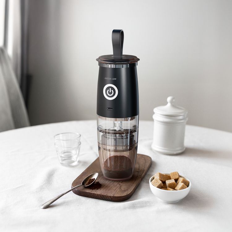 Green Lion Portable Coffee Grinder with Ceramic Griding Core, Powder Container, Type-C Charging Port, 78 RPM Motor, ABS + SUS304 Material, 30g Bean Capacity - Black