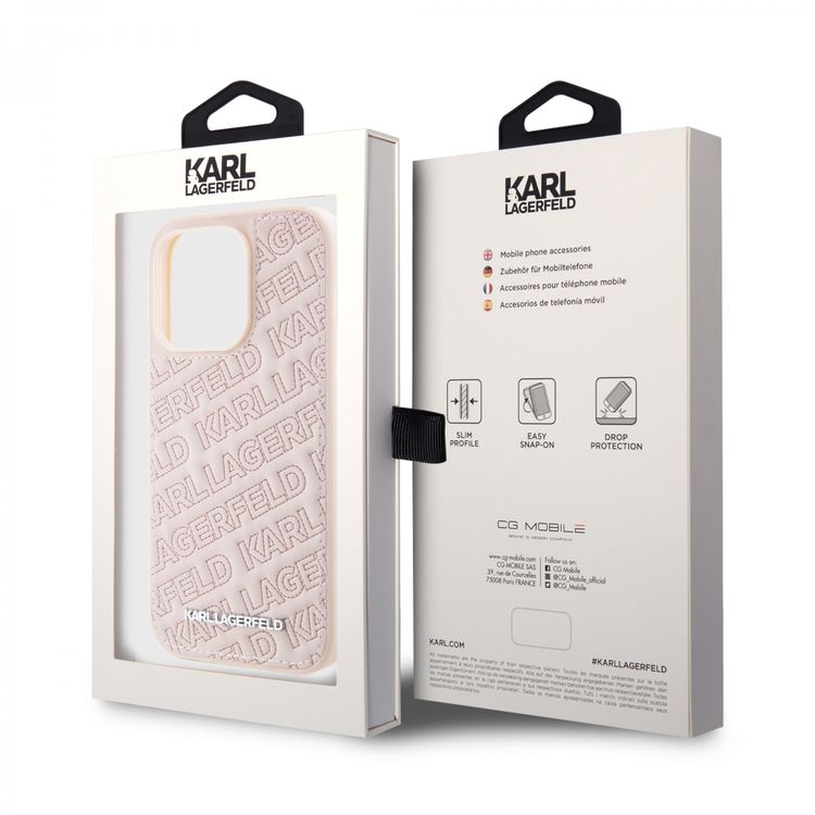 Karl Lagerfeld Quilted Karl Pattern Hard Case for iPhone 15 Pro - Pink