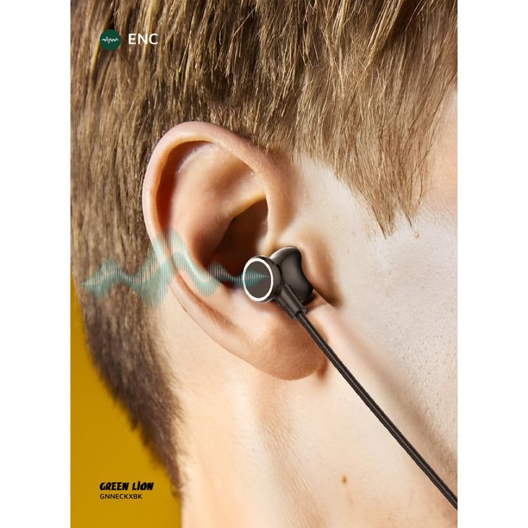 Green Lion Neck X Wireless Neckband with Magnetic Control, Comfortable to Wear, IPX3 Water Resistance Level, Type-C Charging Port - Black