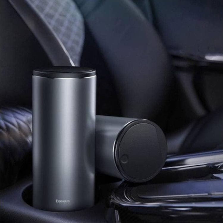 Baseus Gentleman Style Vehicle-Mounted Trash Can with 500 mL Capacity, Press-down Cover Design, ABS + Aluminum Alloy,  Leak-proof Design - Black