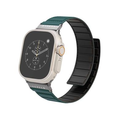 Levelo Vogue Silicone Watch Strap with Magnet for Apple Watch 49/45/22mm, Hypoallergenic Material, Compatible with SE, Series 8, 7, 6, 5 & 4, 360° Rotating Interface, Lightweight & Flexible Fit - Black / Green