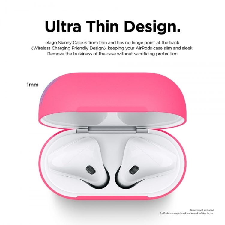 Elago Basic Skinny Case for Apple AirPods 1&2 Generation, Upgraded Premium Silicone, Front LED Visible, Dustproof Protective Cover, Compatibility With Wireless Chargers Neon Hot Pink