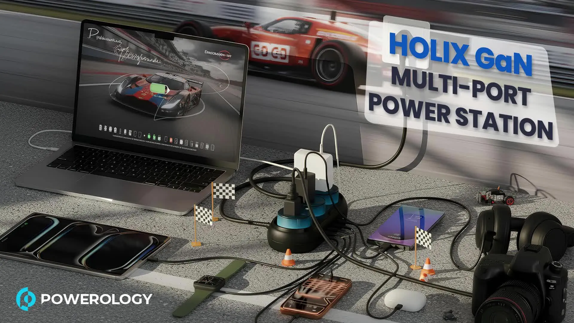 Powerology Holix GaN Multi-Port Power Station with PD 140W, Gray | UAE (PWHPS413GY)