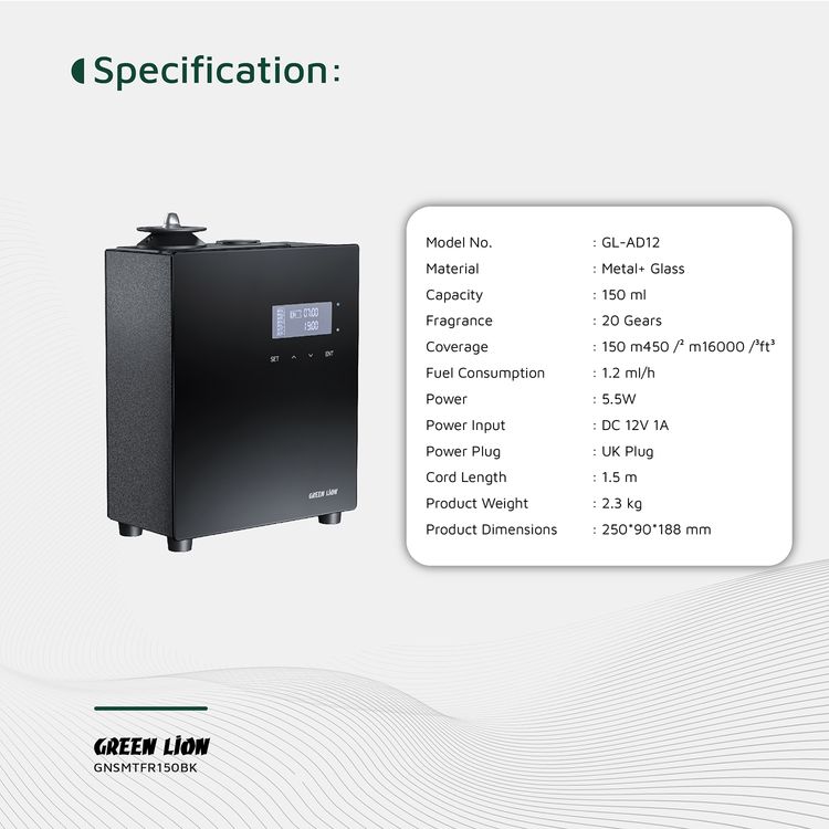 Green Lion Smart Scent Pro Fragrance Diffuser with Fragrance Bottle, Smart App Control, Quiet Operation, 5 Timer Settings, HVAC Connect, Aromatherapy, Wall-Mount, Security Lock - Black 