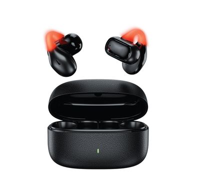 Green Lion Venetian Clip-On Wireless Earbuds with 24 Hours Play Time, 17mm Dynamic Drivers, Bluetooth Version 6.0, ENC Calls, USB-C Charging Port, Leather Finish, Open-Ear Clip-On Design, Titanium Memory Alloy, Ambient LED - Black