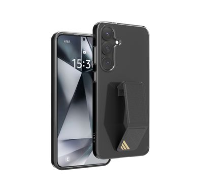 Levelo Morphix Clara Case with Built-in Leather Grip for Samsung Galaxy S25 Plus, TPU Material, Impact-Resistant Corners, Metal Camera Ring, Hybrid Material - Black