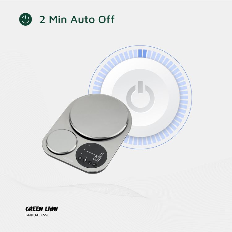 Green Lion Dual Kitchen Scale with Low Battery Indicator, Large & Small Platforms, Overload Indicator, Digital Display, Tare Function, Stainless Steel 201 Material - Silver 