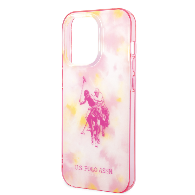 USPA PC/TPU Case with Tie&Dye Design & Horse Logo iPhone 14 Pro Compatibility - Pink