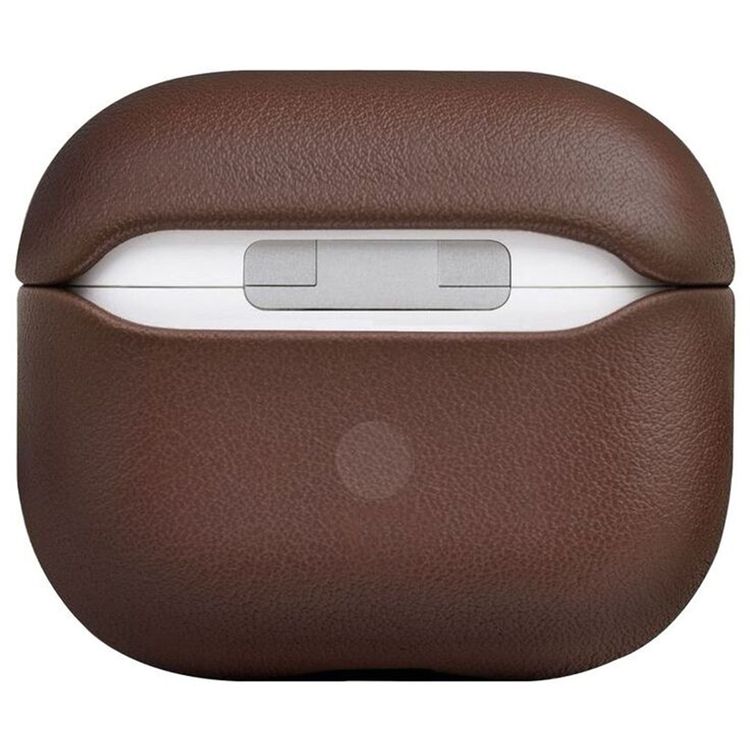 Uniq Terra Geniune Leather Airpod Case with Braided Wrist Strap, Wired and Wireless Charging, Inner Microfiber Lining - Sepia Brown