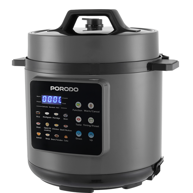 Porodo 1300W Multi-Cuisine Pressure Cooker with 6L Capacity & LED Display, One-Pot Meals, One-Touch Control, Auto Pilot Cooking, Customizable Cooking Programs - Gray