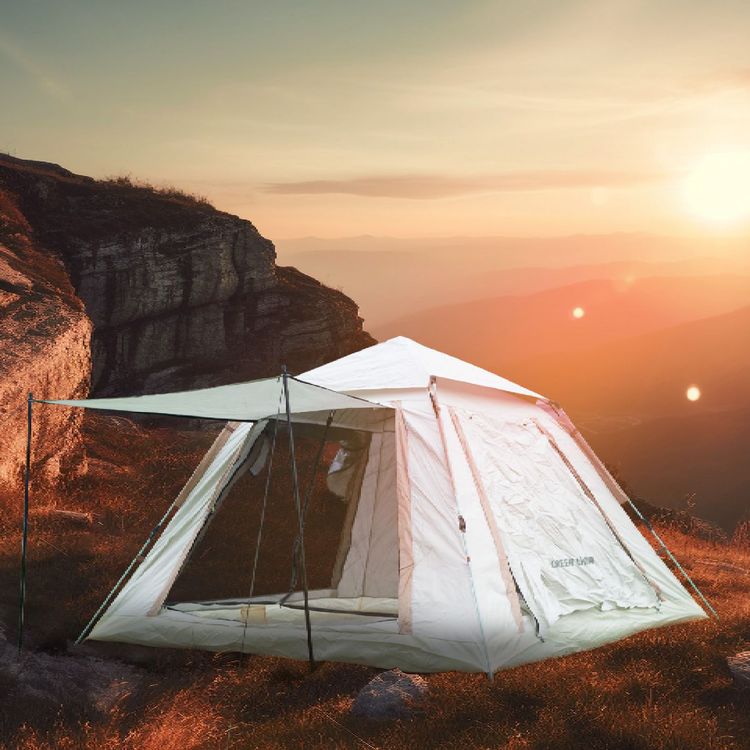 Green Lion GT-6 Camping Tent with Ventilated Mesh, UV Protection, Waterproof & Wind Resistance, 190T Polyester Carrying bag, 5-6 People Capacity, 2 Doors, 210D Oxford Fly - Beige