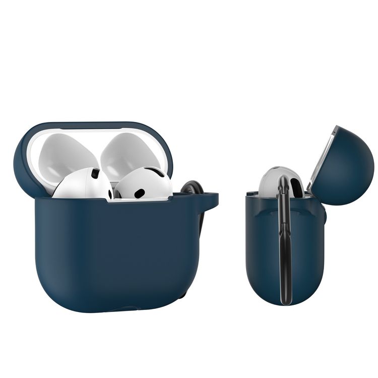 Green Lion Berlin Series Silicone Case for Airpods 4, Metal Carabiner, 360° Full Protection, Shock Absorbent, Skin Friendly Silicone, Washable Material - Blue