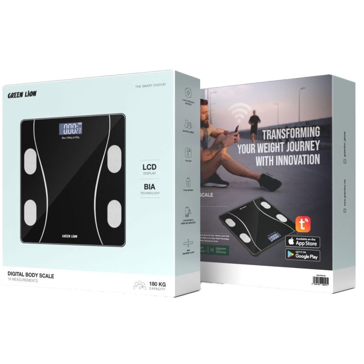 Green Lion Digital Body Scale, Overload Indicator, BIA Technology Support, Multiple Users, LCD Display, 180kg Maximum Weight Capacity