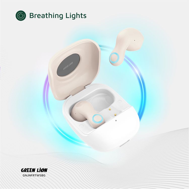 Green Lion Jenifer True Wireless Earbuds TWS, Touch Control, Voice Assistant, Breathing Lights, Clear Call Quality - Beige