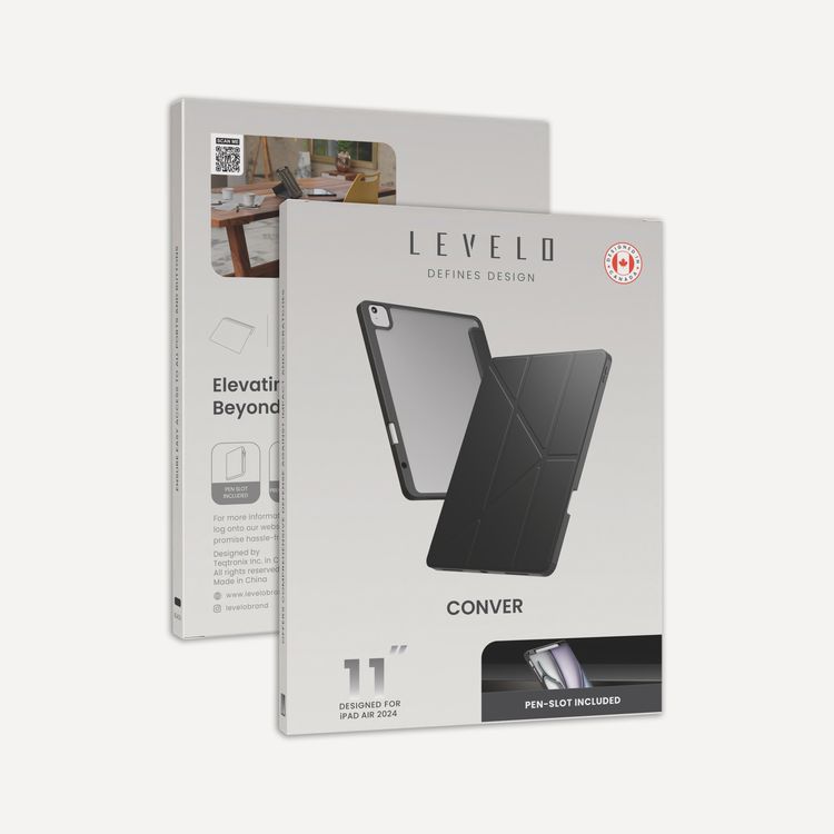 Levelo Conver Clear Back Hybrid Case for iPad Air 11", Lightweight Design, Precise Cut-Outs, Easy Snap-On - Black 