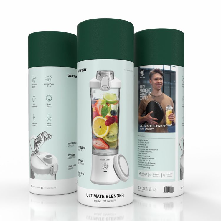 Green Lion Ultimate Blender, 600mL Jar Capacity, 6 Powerful Blades, Normal/Pulse Modes, Handy Loop, Direct drink, Two Blend Modes - White