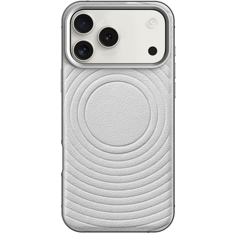 Levelo Spirale PU Leather Hybrid Case for iPhone 17 Pro, MagSafe Compatible & Strong Magnets, Impact-Resistant, Shock-Resistant Bumper, Aluminum Alloy Frame for Camera & Edges, Drop-Tested - Silverstone