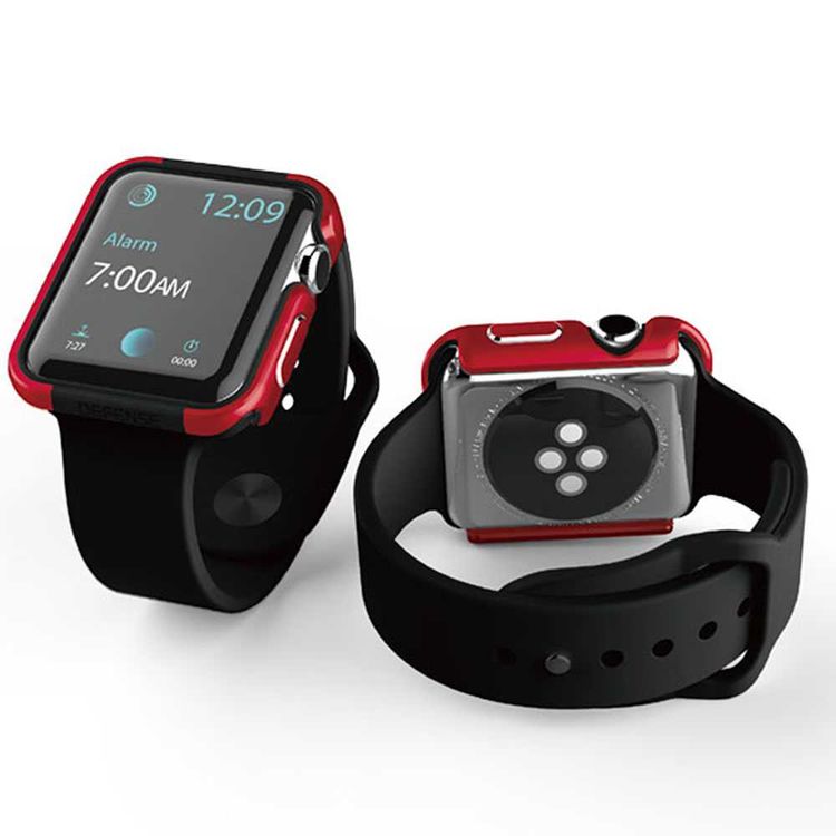 حافظة X-Doria Defense Edge متوافقة مع ساعة Apple Watch 44mm - مضادة للخدش - حماية من الصدمات - تصميم سهل التركيب - بطانة مطاطية ناعمة - أحمر معدني (واقي معدني آلي)
