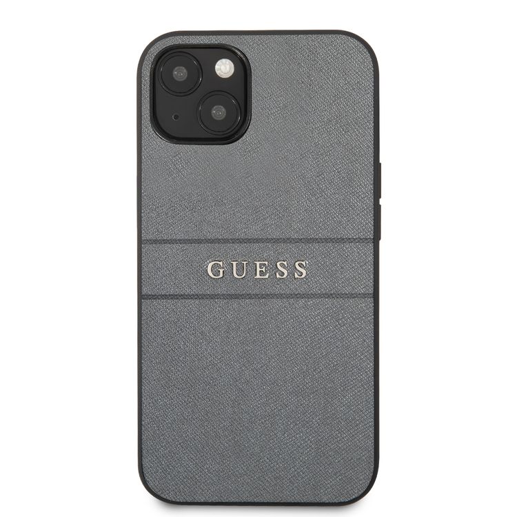 CG MOBILE Guess PU Leather Case Saffiano with Metal Logo Hot Stamp Stripes Compatible for iPhone 13 (6.1") Anti-Scratch, Easy Access to All Ports