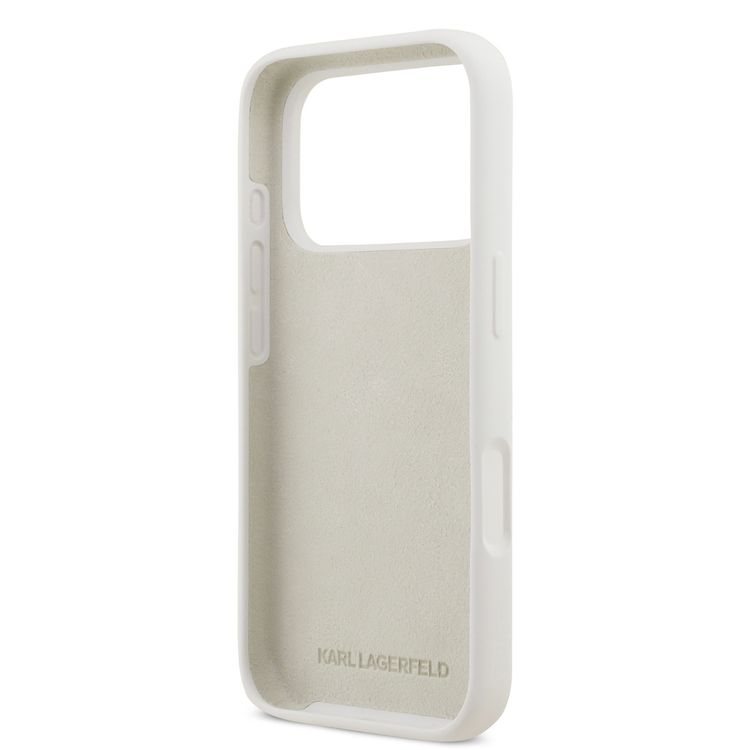 Karl Lagerfeld Liquid Silicone Case with Karl & Choupette Sketch for iPhone 17 Pro Max, Drop Protection, Slim Profile, Easy Snap-On, Sustainable Packaging, Comfortable Grip, Lightweight Design - White