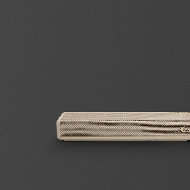 مارشال هيستون ساوند بار للتلفزيون بقياس 60 بوصة مع مضخمات صوت ثنائية بحجم 3 بوصات، إصدار بلوتوث 5.3 وواي فاي 6، نطاق تردد 45 هرتز - 20 كيلوهرتز، متضمن مقابس جدارية، يدعم صيغ الصوت دولبي أتموس وDTS:X، صوت غامر - لون كريمي.