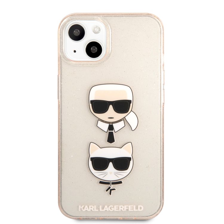 CG MOBILE Karl Lagerfeld TPU Full Glitter Case with Embossed Karl & Choupette Head Compatible for iPhone 13  (6.1") Scratch Resistant, Easy Access to All Ports, Drop