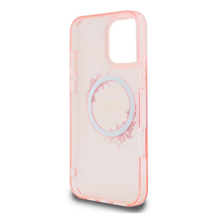 Guess Magsafe IML Hard Case with Flower Wreath Design for iPhone 16 Pro Max, Lightweight, Comfortable and Secure Grip, High Quality Material - Pink