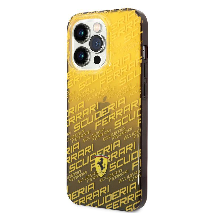 Ferrari Gradient PC/TPU Case with Allover Scuderia & Dyed Bumper iPhone 14 Pro Compatibility - Yellow