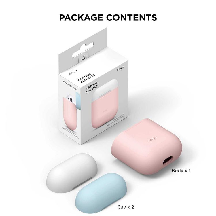 Elago Duo Case for Airpods, 3-in-1 Pastel Color, High Quality Silicone, Shock Resistant, Scratch Resistant, Supports Wireless Charging - Body-Pink / Top-White,Pastel Blue